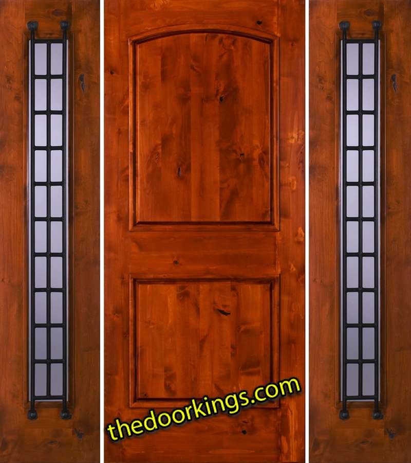 sw66 knotty alder wood door with two sw51 sidelites
